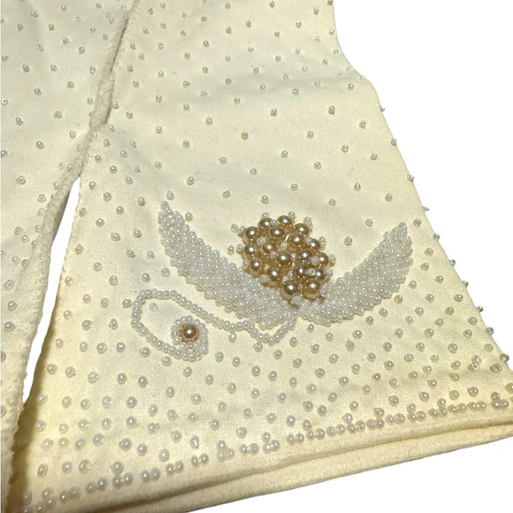 Vintage Beaded White Cotton Long Evening Gloves. Size 6.5 NWT - Picture 2 of 6